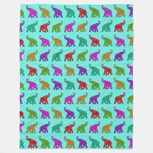 動物クール模様 – 象8 フリースブランケット (正面)