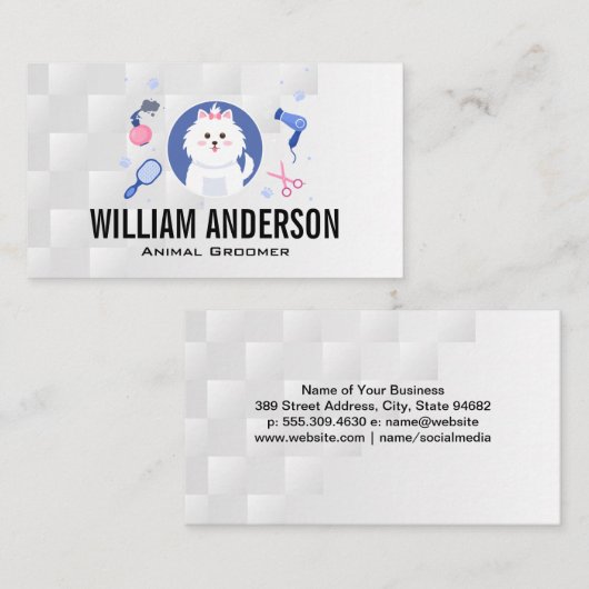 動物グルーミング | かわいいフワフワの犬 名刺 (正面/裏面)