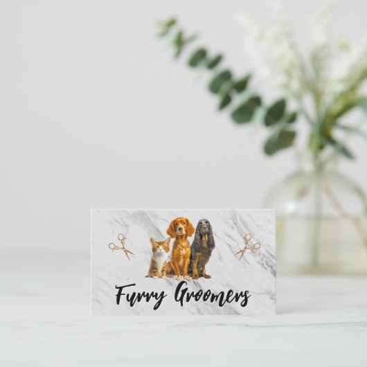 動物グルーミング |はさみ |かわいい犬の猫 名刺 (スタンド正面)