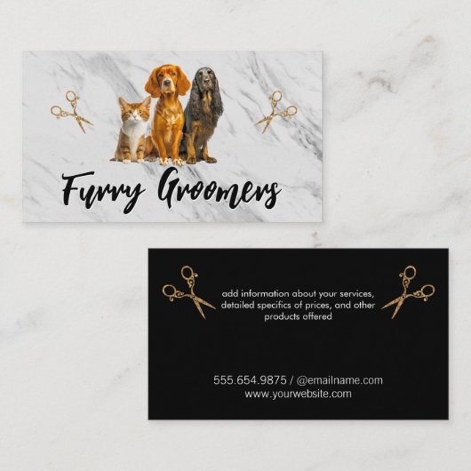動物グルーミング |はさみ |かわいい犬の猫 名刺 (正面/裏面)