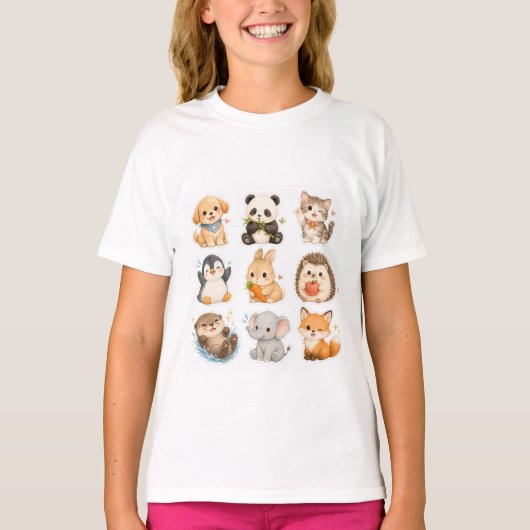 動物コレクションパターンガールズTシャツ Tシャツ (正面)