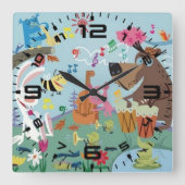 動物コンサート スクエア壁時計 (正面)