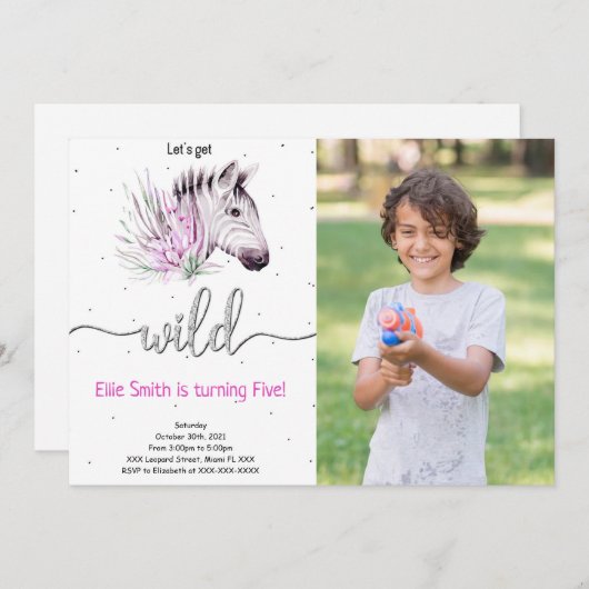 動物サファリ誕生日写真招待状 招待状 (正面/裏面)