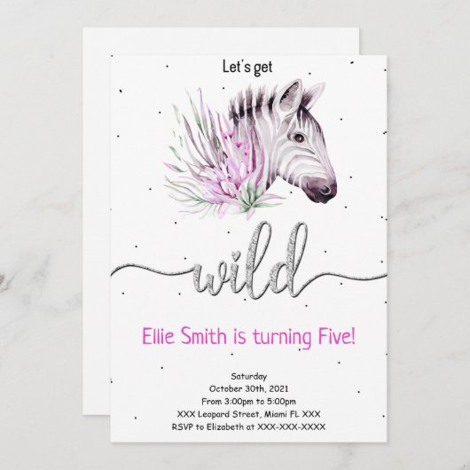 動物サファリ誕生日招待状 招待状 (正面/裏面)