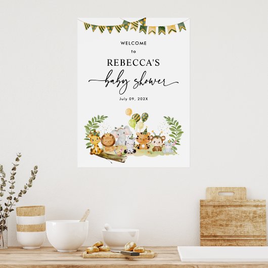 動物サファリ赤ちゃんシャワー歓迎の看板ポスター ポスター (キッチン)