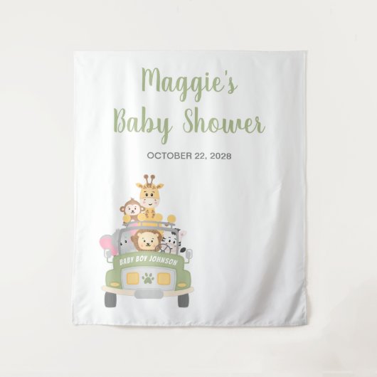 動物サファリ ベビーシャワー フォトブース タペストリー (正面)