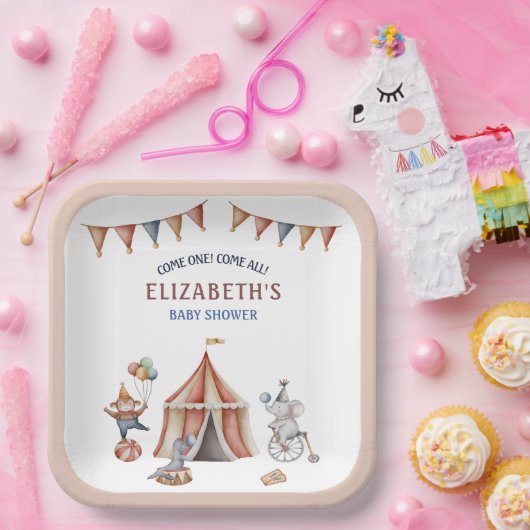 動物サーカスお洒落パーティーベビーシャワー ペーパープレート (パーティー)