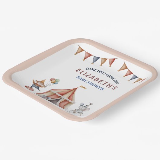 動物サーカスお洒落パーティーベビーシャワー ペーパープレート (傾斜あり)