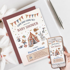 動物サーカスお洒落パーティーベビーシャワー 招待状