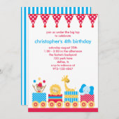 動物サーカス列車の誕生日招待状 招待状 (正面/裏面)