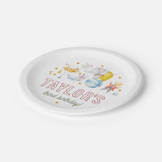 動物サーカス |水彩カーニバル誕生日パーティー ペーパープレート (アングル)