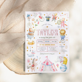 動物サーカス |水彩カーニバル誕生日パーティー 招待状