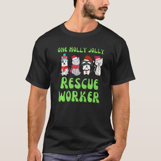 動物シェルターの労働者ペットのクリスマスドッグキャットシェルテ Tシャツ (正面)