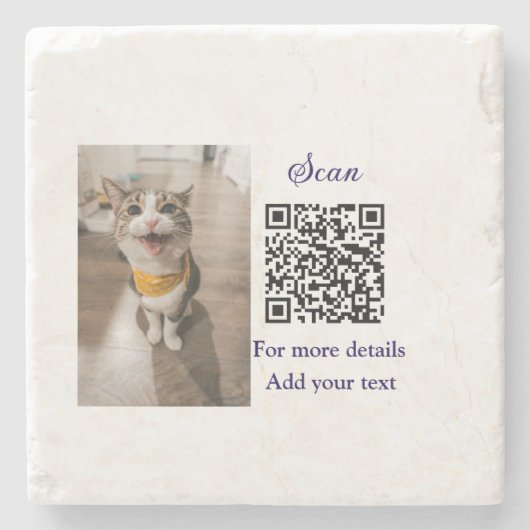 動物シンプル名詳細QRコード追加文字写真 ストーンコースター (正面)