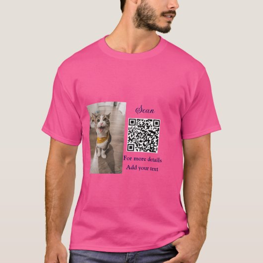 動物シンプル名詳細QRコード追加文字写真 Tシャツ (正面)