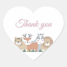 動物ジャングルベイビーシャワー- ありがとうオーバルステッカー ハートシール