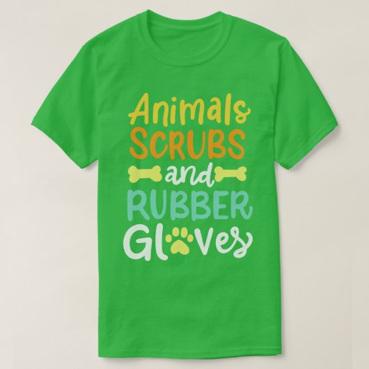 動物スクラブとゴム手袋の獣医 Tシャツ (デザイン正面)