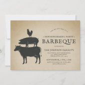 動物スタック | 新築祝いバーベキュー 招待状 (正面)