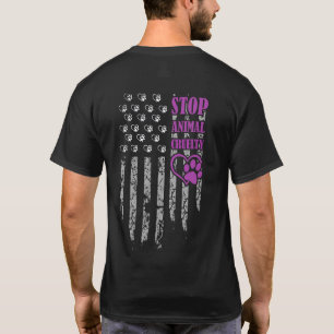 動物ストップの残酷なUSA国旗の愛玩動物 Tシャツ