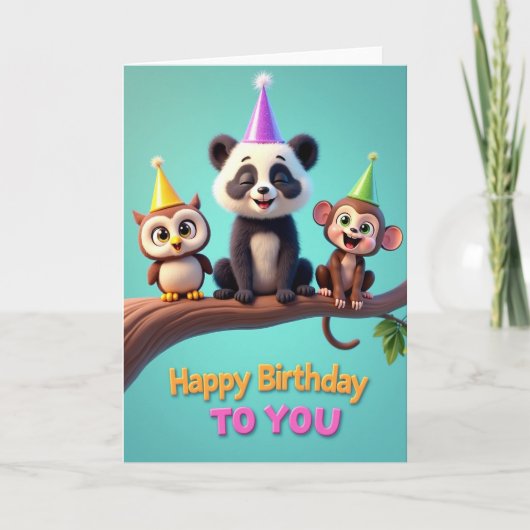 動物トリオの誕生日カード カード (正面)