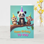 動物トリオの誕生日カード カード (黄色い花)