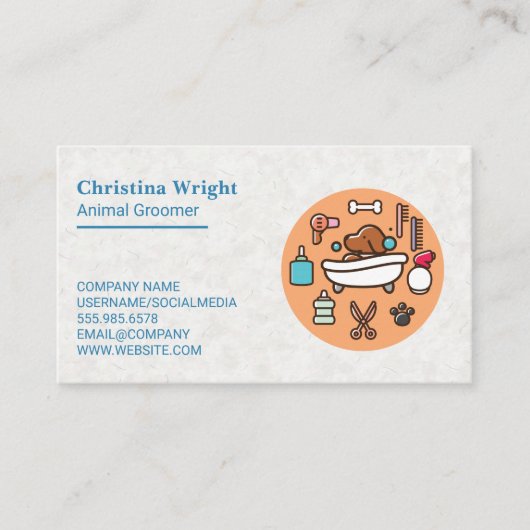動物トリマー | お風呂に入った犬 名刺 (正面)