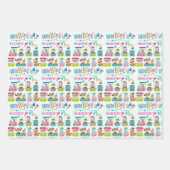 動物トレインパーソナライズネームガールズ誕生日3 ラッピングペーパーシート (正面3)