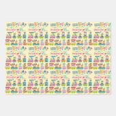 動物トレインパーソナライズネームガールズ誕生日3 ラッピングペーパーシート (正面2)