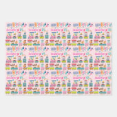 動物トレインパーソナライズネームガールズ誕生日3 ラッピングペーパーシート (正面)