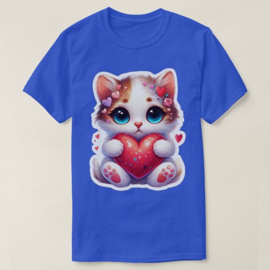 動物バレンタインデーかわいい猫Tシャツ Tシャツ (デザイン正面)