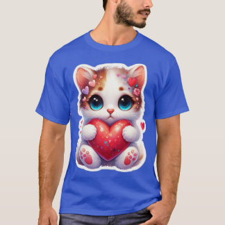 動物バレンタインデーかわいい猫Tシャツ Tシャツ