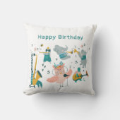 動物バンド付きピンクソンバード誕生日 クッション (正面)