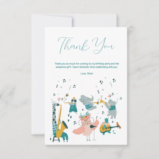 動物バンド付きピンクソンバード誕生日 サンキューカード (正面)