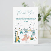 動物バンド付きピンクソンバード誕生日 サンキューカード (スタンド正面)