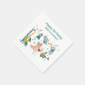 動物バンド付きピンクソンバード誕生日 スタンダードカクテルナプキン (角)