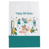 動物バンド付きピンクソンバード誕生日 ミディアムペーパーバッグ (正面)