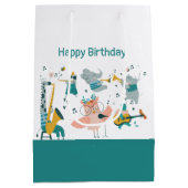 動物バンド付きピンクソンバード誕生日 ミディアムペーパーバッグ (裏面)