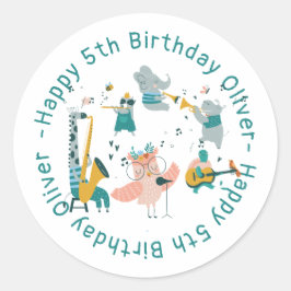 動物バンド付きピンクソンバード誕生日 ラウンドシール