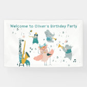 動物バンド付きピンクソンバード誕生日 横断幕 (横)