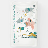 動物バンド付きピンクソンバード誕生日 横断幕 (縦)