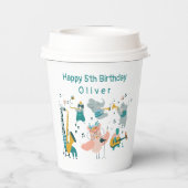 動物バンド付きピンクソンバード誕生日 紙コップ (裏面)