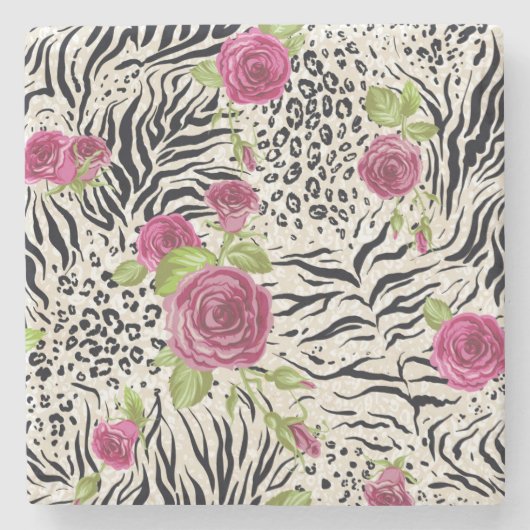 動物パターンのバラ ストーンコースター (正面)