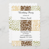 動物パターンアーストーン誕生日招待状 招待状 (正面/裏面)