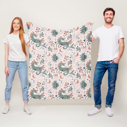 動物パターンピンク背景女の子の水色 フリースブランケット (インサイチュ)