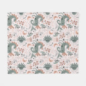 動物パターンピンク背景女の子の水色 フリースブランケット (正面(横))