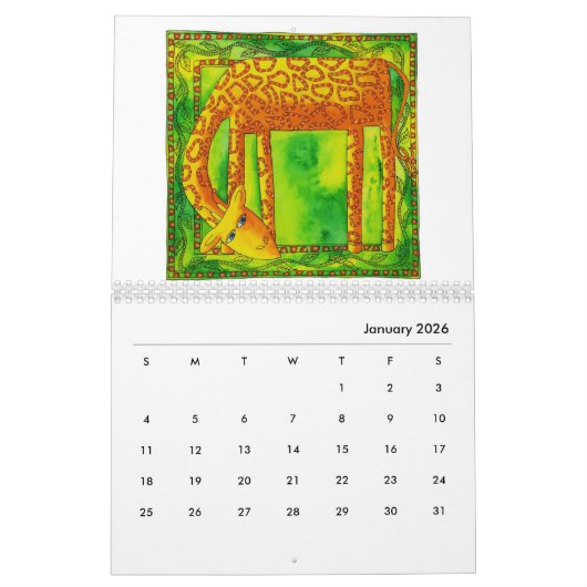 動物パターン（の模様が）ある水彩画 カレンダー (1月 2026)