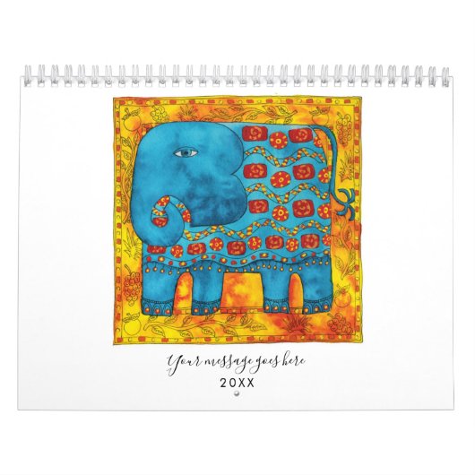 動物パターン(の模様が)ある水彩画 カレンダー (カバー)