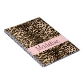 動物パターン、茶色、ピンク、モノグラム ノートブック (右側)