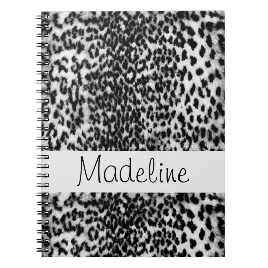 動物パターン、黒、白、モノグラム ノートブック (正面)
