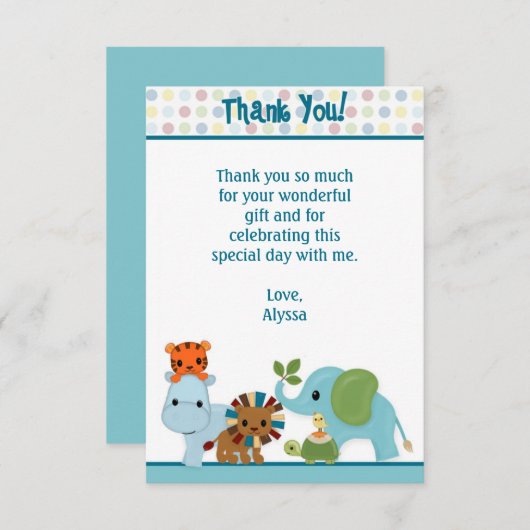動物パレードのジャングルは3.5" x5" APKは感謝していしています(平らな) サンキューカード (正面/裏面)